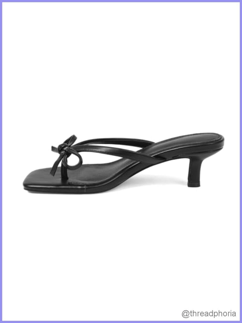 Kitten Heel Flip Flop Sandals with Bow Slip On Square Toe PU
